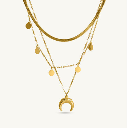 Moon & Disc Stack Necklace