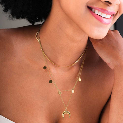 Moon & Disc Stack Necklace
