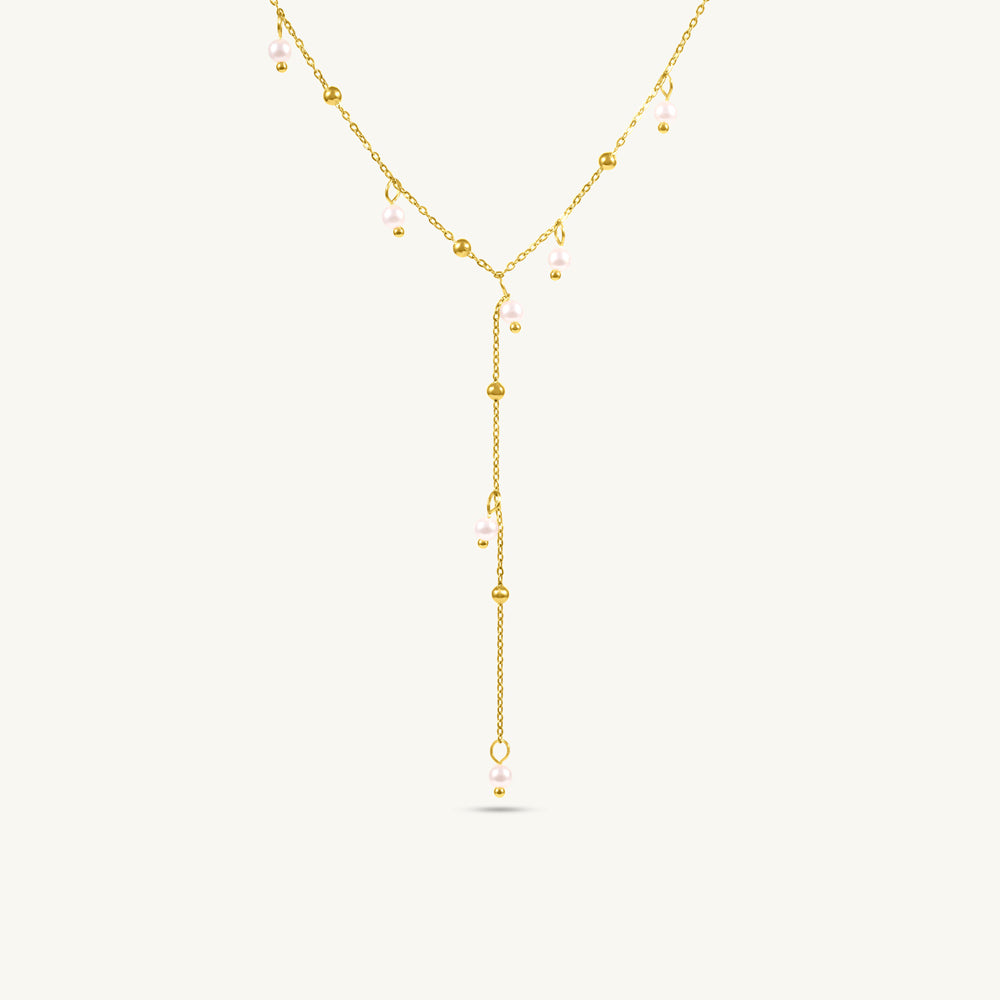 Crystal Link Bar Necklace with Gold Beading