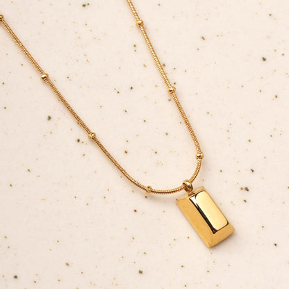 Minimalist Gold Barrel Pendant Necklace
