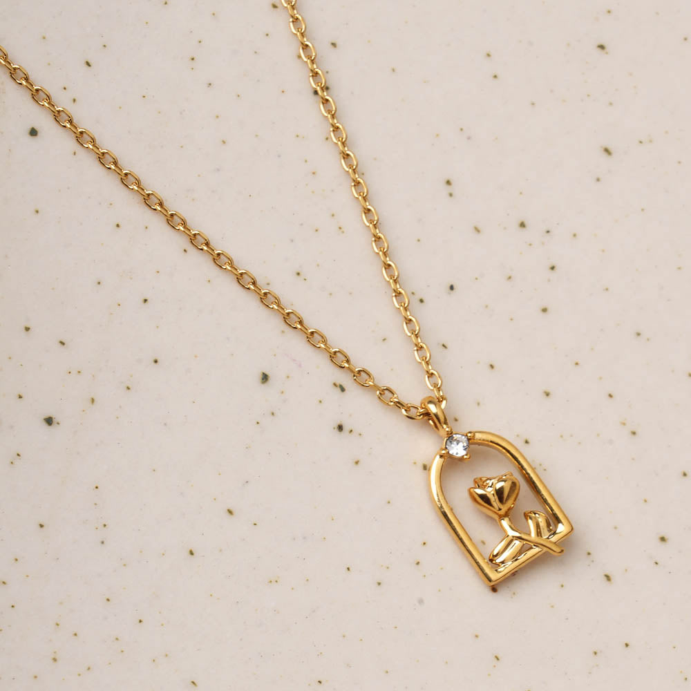 Dainty Bloom Frame Pendant Necklace