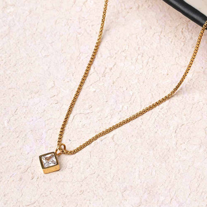 Square Charm Pearl Accent Necklace