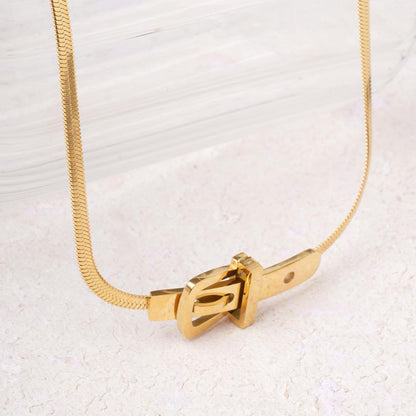 Golden Cube Lock Pendant Necklace