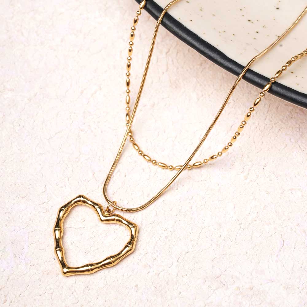 Double Heart Outline Layered Chain