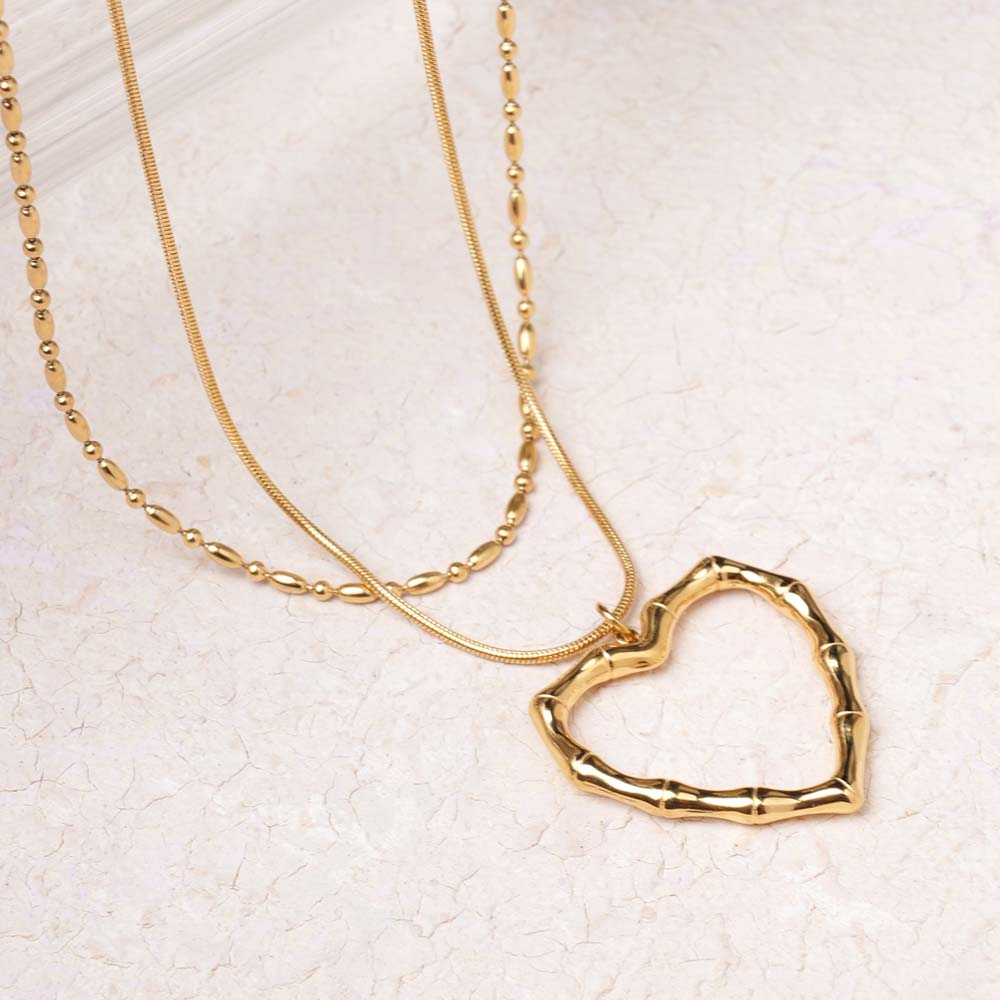 Double Heart Outline Layered Chain