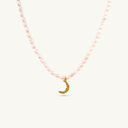 Pearl Beaded Necklace with Curved Horn Pendant