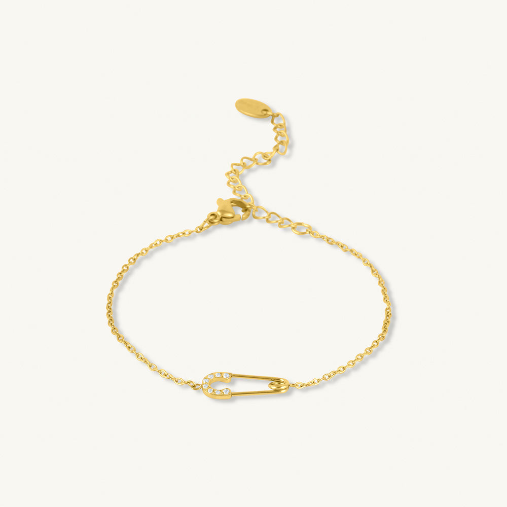 Crystal Safety Pin Chain Bracelet