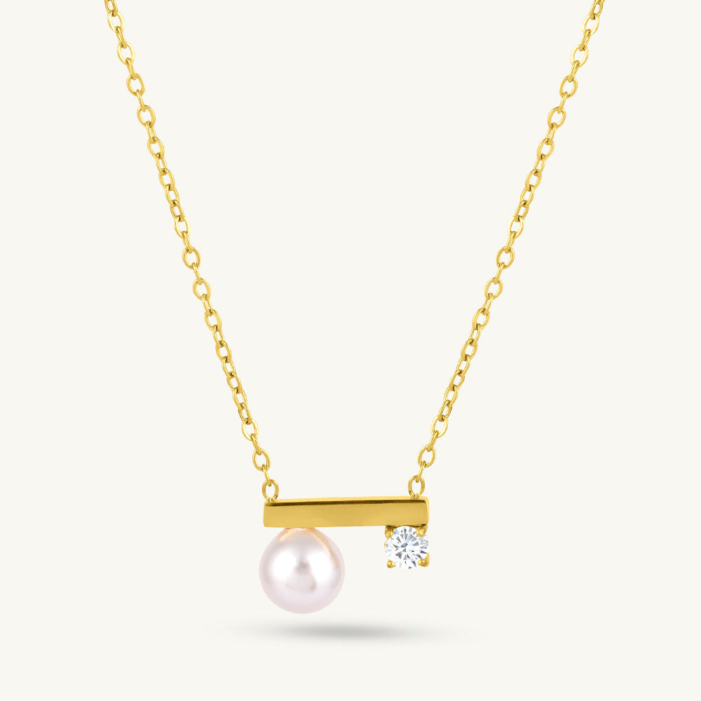 Double Pearl Bar Pendant Necklace