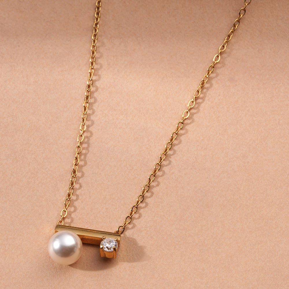 Double Pearl Bar Pendant Necklace