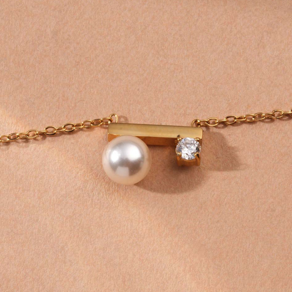 Double Pearl Bar Pendant Necklace