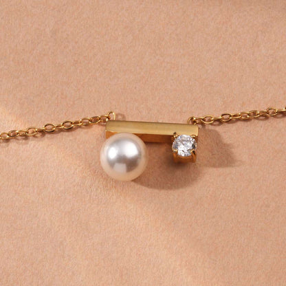 Double Pearl Bar Pendant Necklace