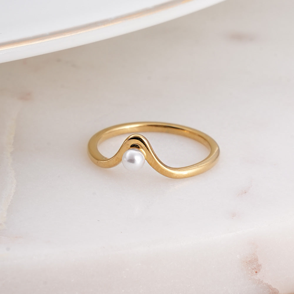 Delicate Vee Pearl Ring