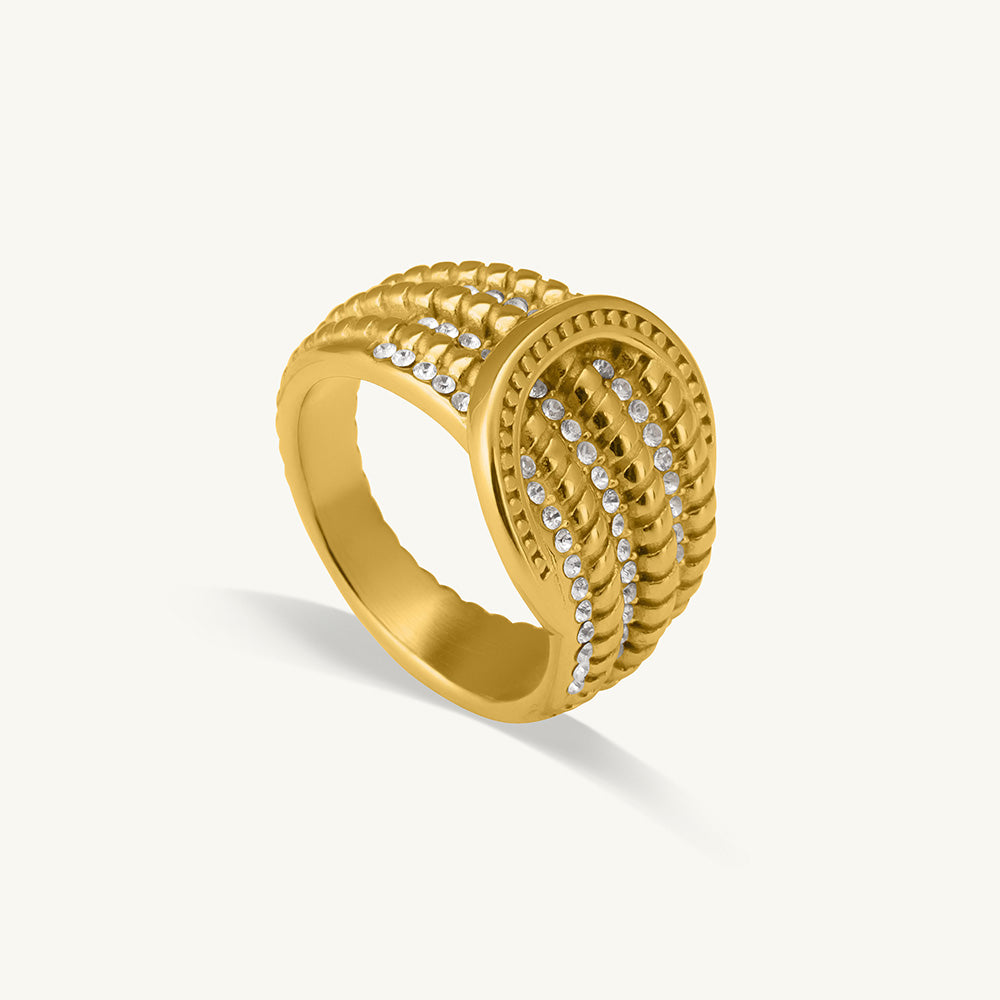 Crystal Embellished Gold Statement Ring