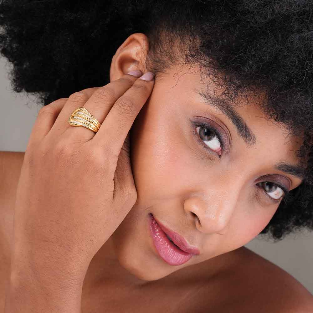 Crystal Embellished Gold Statement Ring