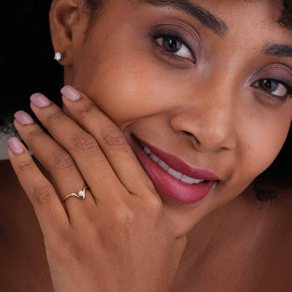 Delicate Vee Pearl Ring