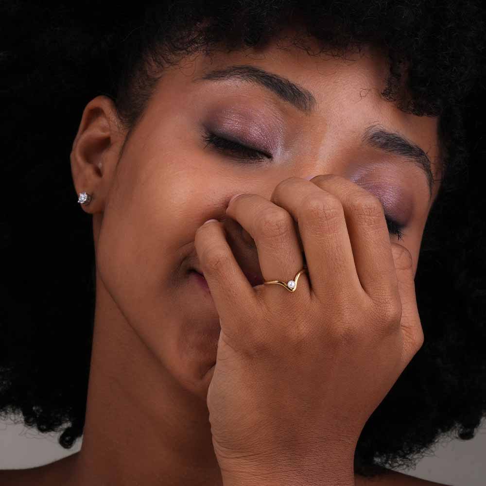 Delicate Vee Pearl Ring