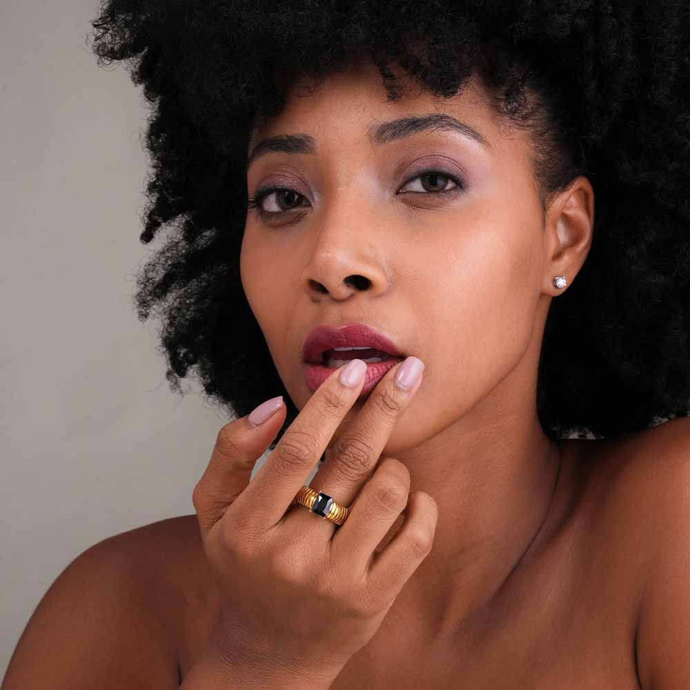 Black Stone Snake Ring