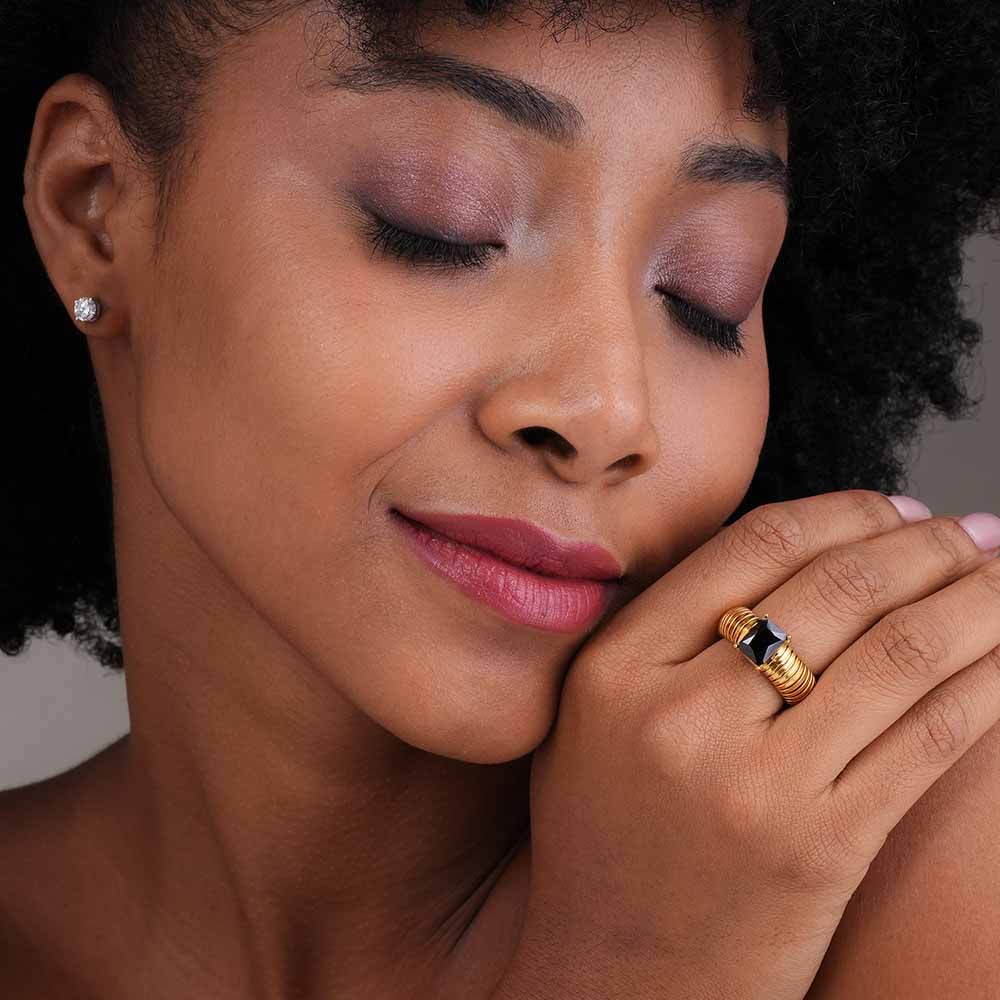 Black Stone Snake Ring