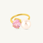 Elegant Pink Crystal & Pearl Ring