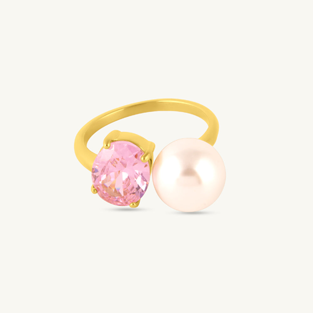 Elegant Pink Crystal & Pearl Ring
