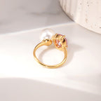 Elegant Pink Crystal & Pearl Ring