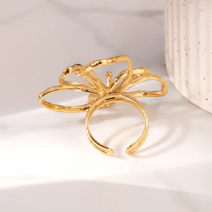 Abstract Floral Open Ring