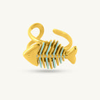 Aqua Fishbone Open Ring