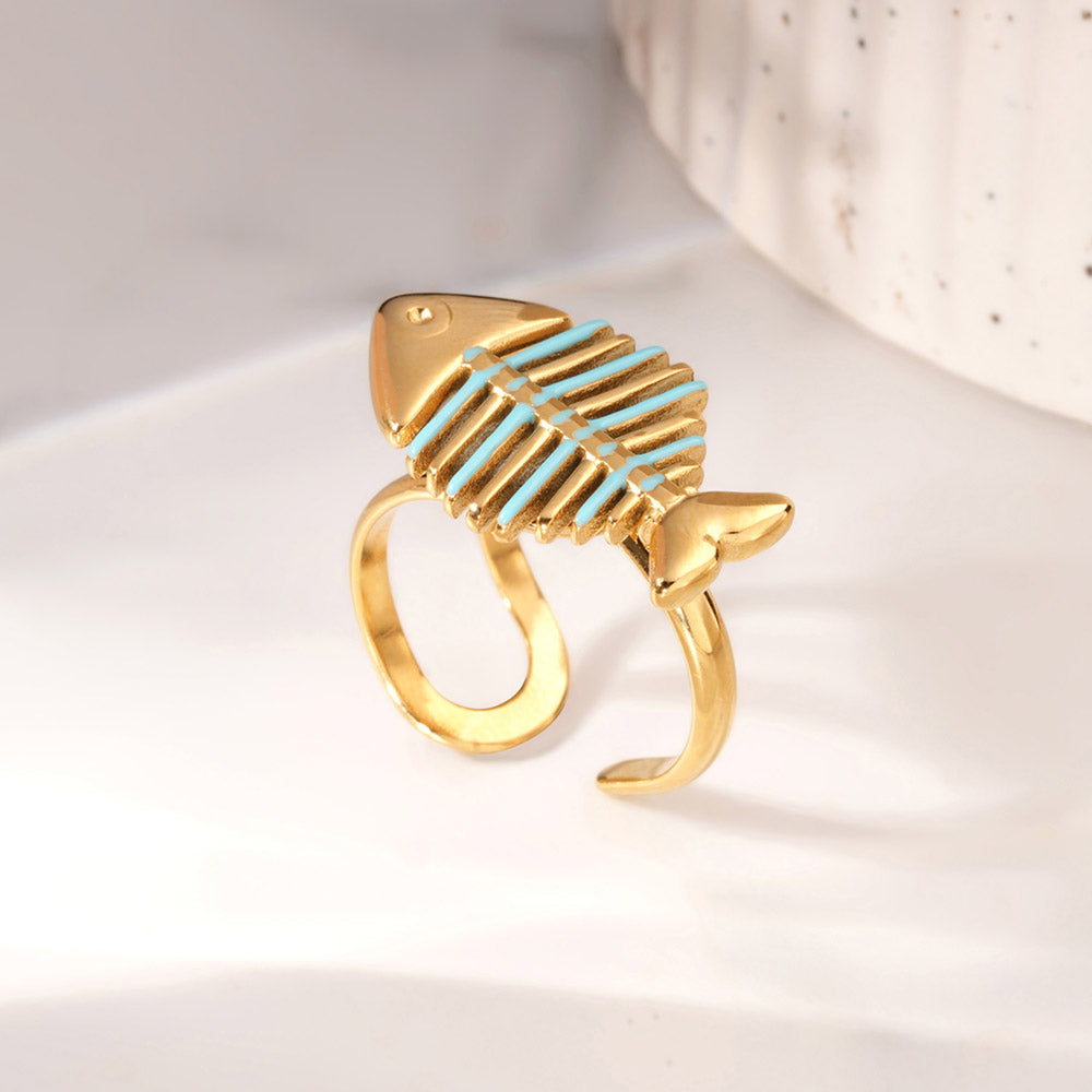 Aqua Fishbone Open Ring