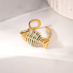 Aqua Fishbone Open Ring