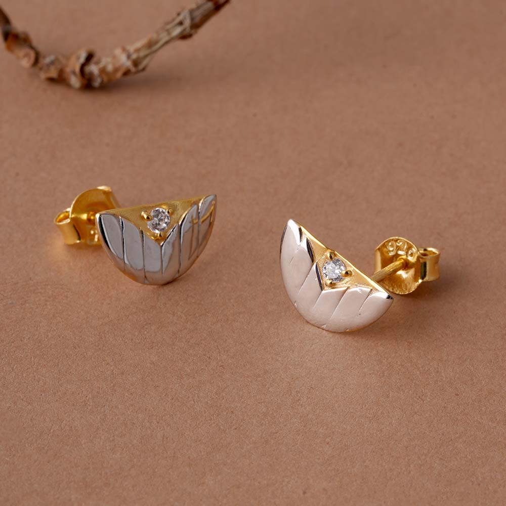 Textured Leaf Half-Moon  Signature Earrings