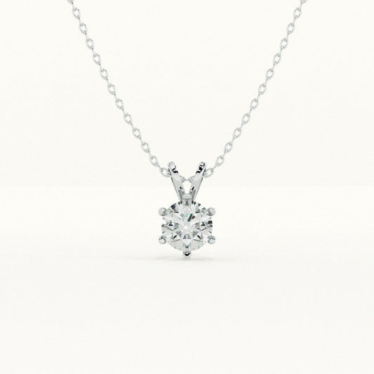 Six-Prong Classic Diamond 925 Sterling Silver Necklace