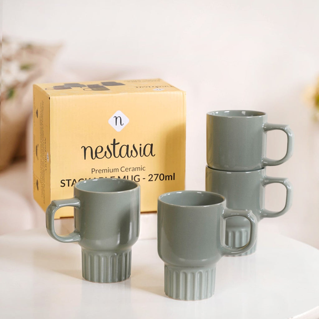 Ribelle Ceramic Stackable Mug Set Of 4 Sage Green 270ml