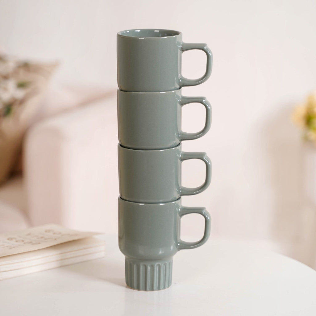 Ribelle Ceramic Stackable Mug Set Of 4 Sage Green 270ml