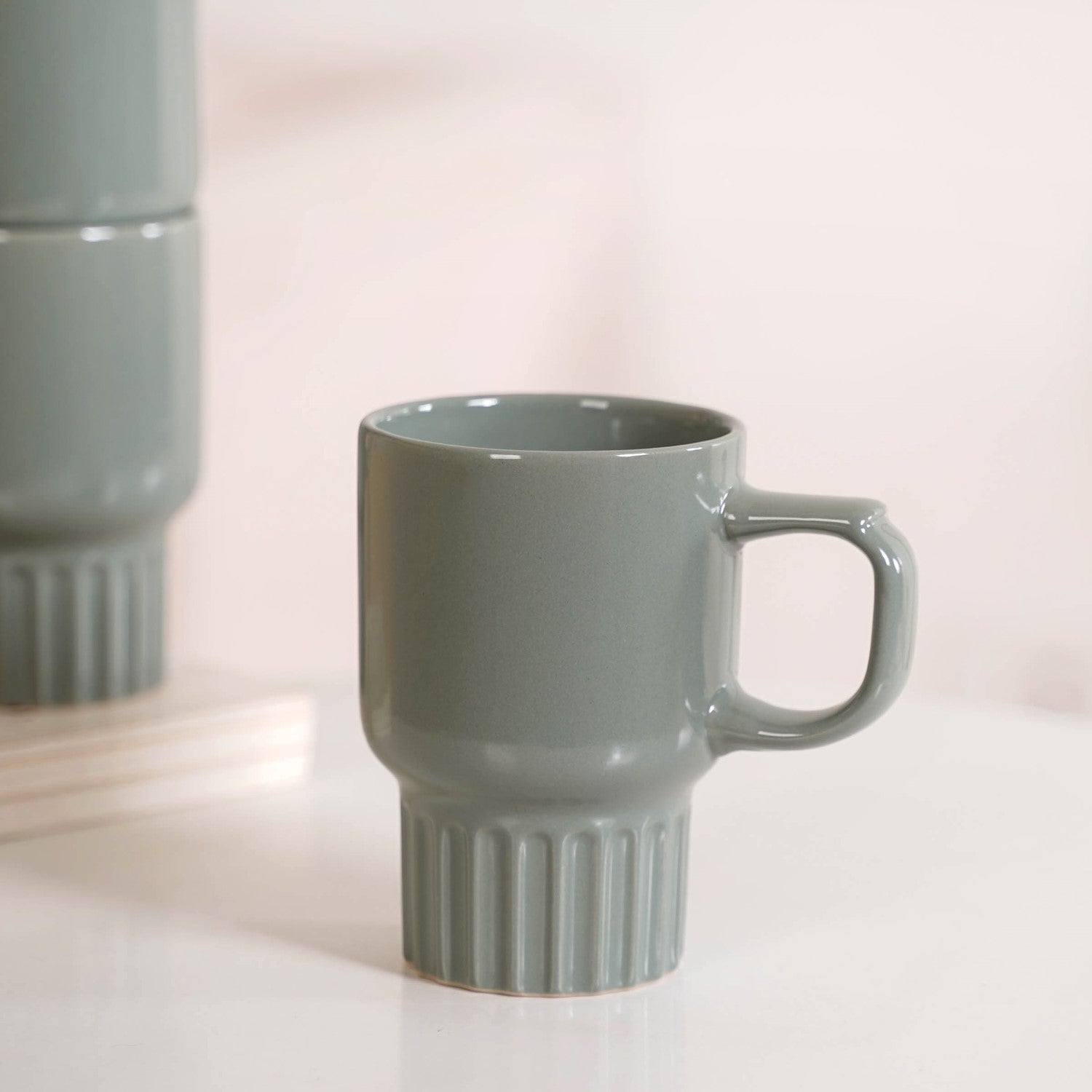 Ribelle Ceramic Stackable Mug Set Of 4 Sage Green 270ml
