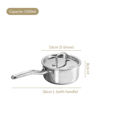 Saucepan Tri Ply Stainless Steel Heavy Bottom 1500ml