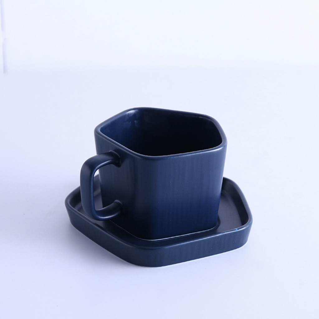 Pentagon Mug with Saucer Blue