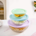 Sealpro Fluted Glass Mixing Bowls With Lids Set Of 3