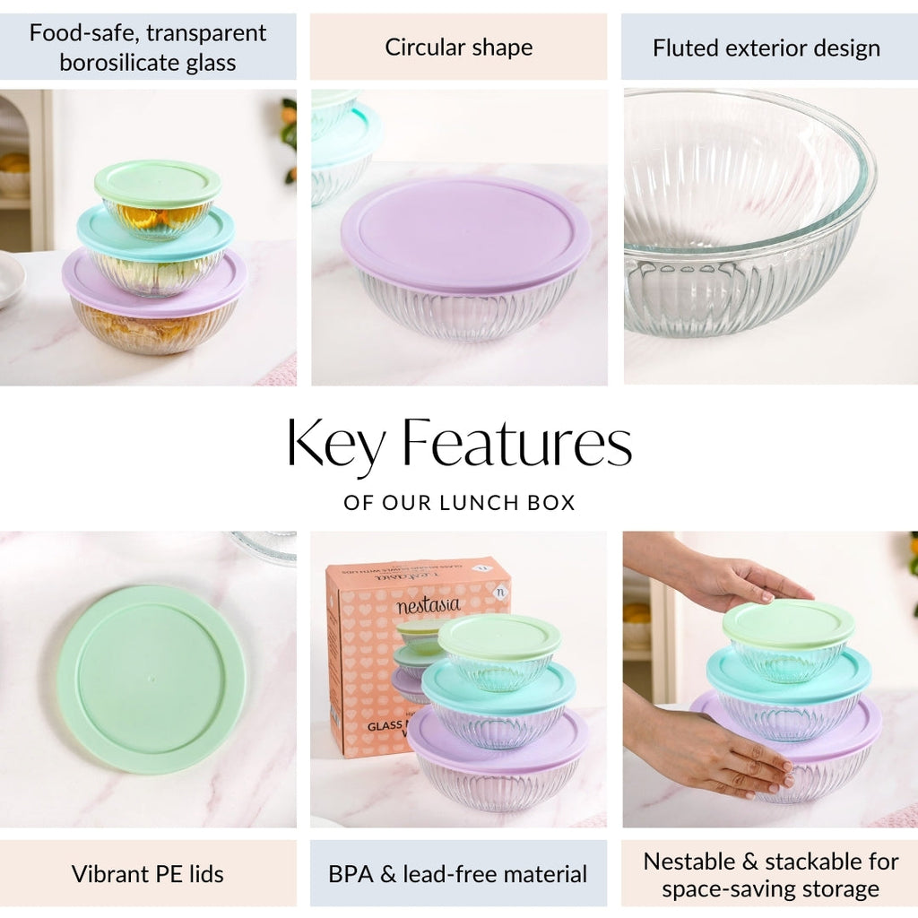 Sealpro Fluted Glass Mixing Bowls With Lids Set Of 3