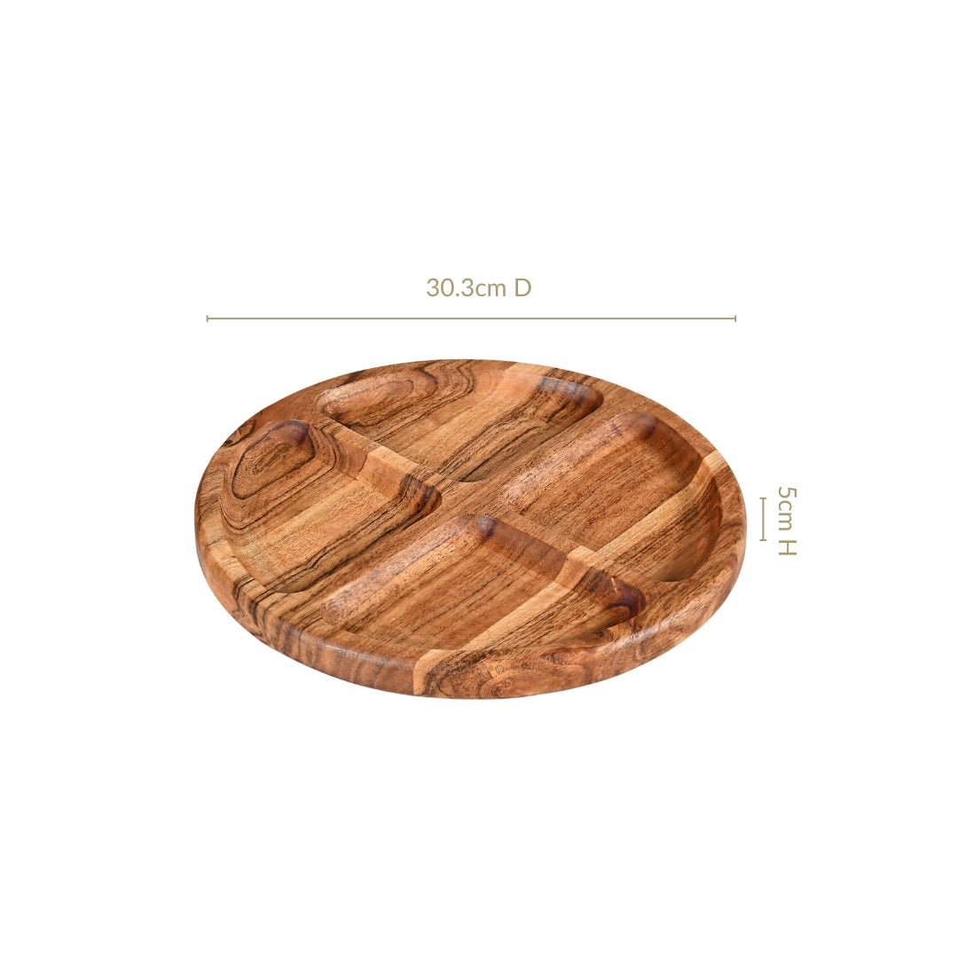 Sectioned Acacia Wood Lazy Susan Platter 30cm