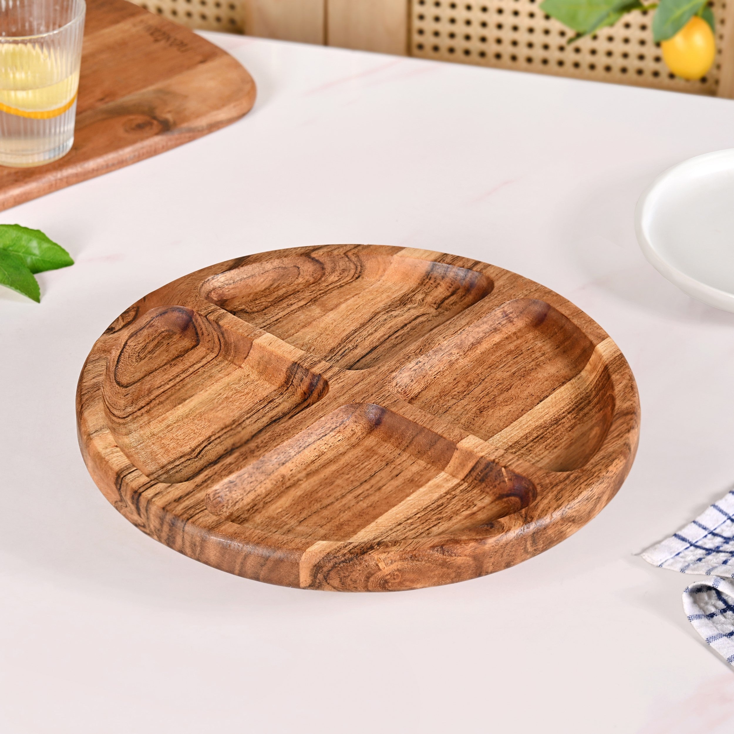 Sectioned Acacia Wood Lazy Susan Platter 30cm