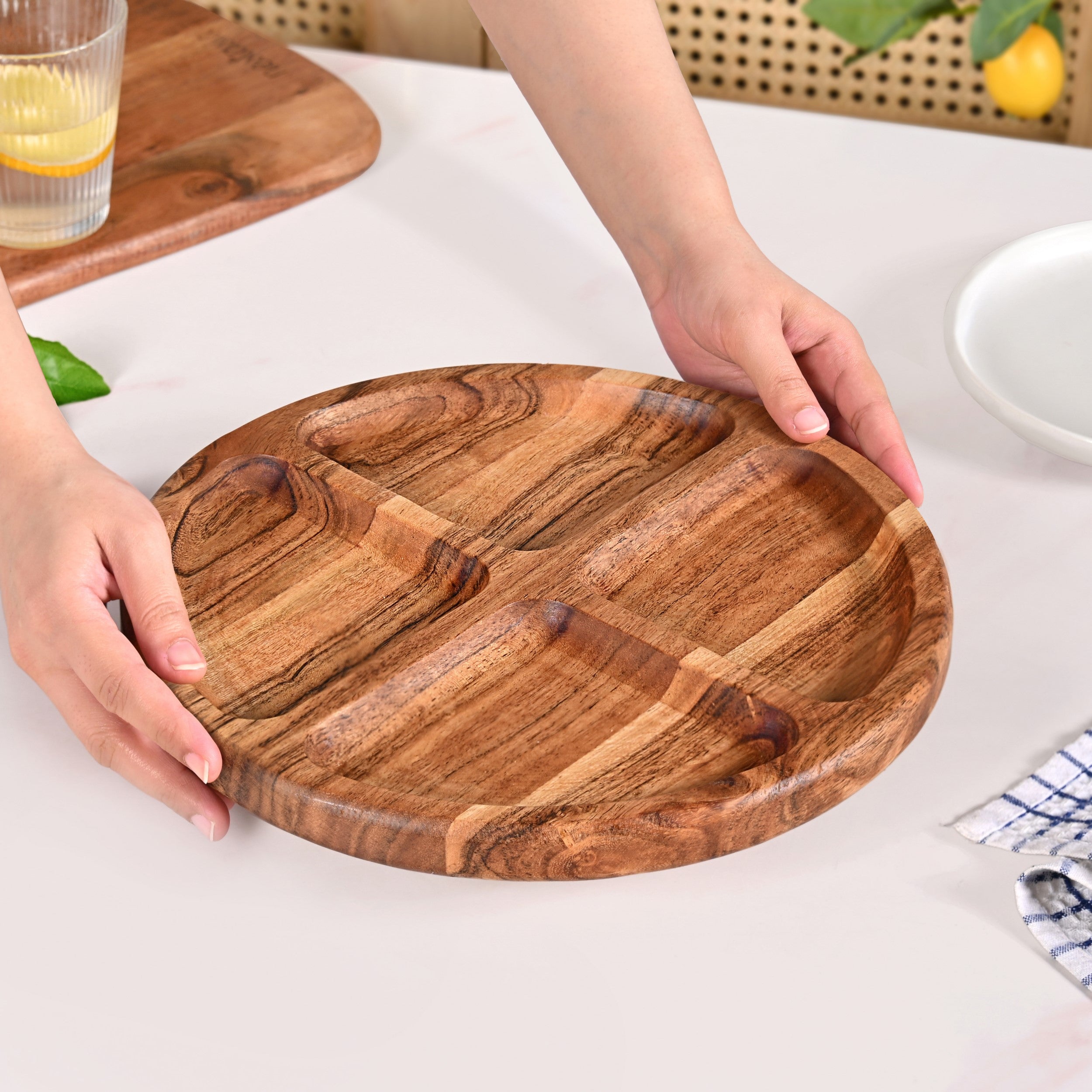 Sectioned Acacia Wood Lazy Susan Platter 30cm