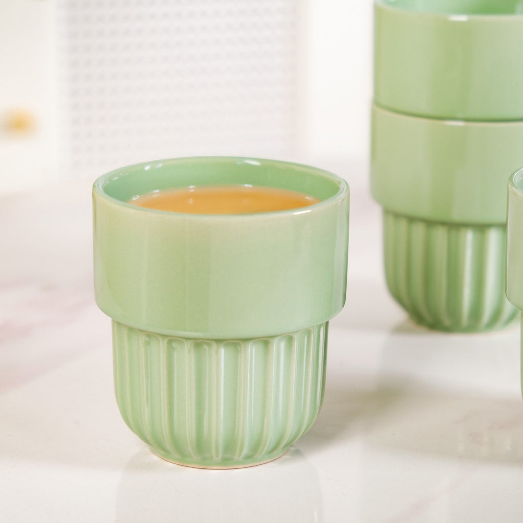 Serene Sage Stackable Ceramic Cup Set Of 4 280ml