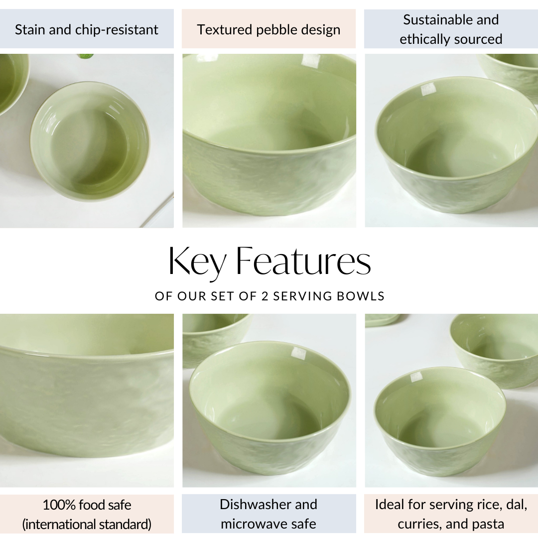 Pebble Textured Serving Bowl Sage Green Set Of 2 1900ml