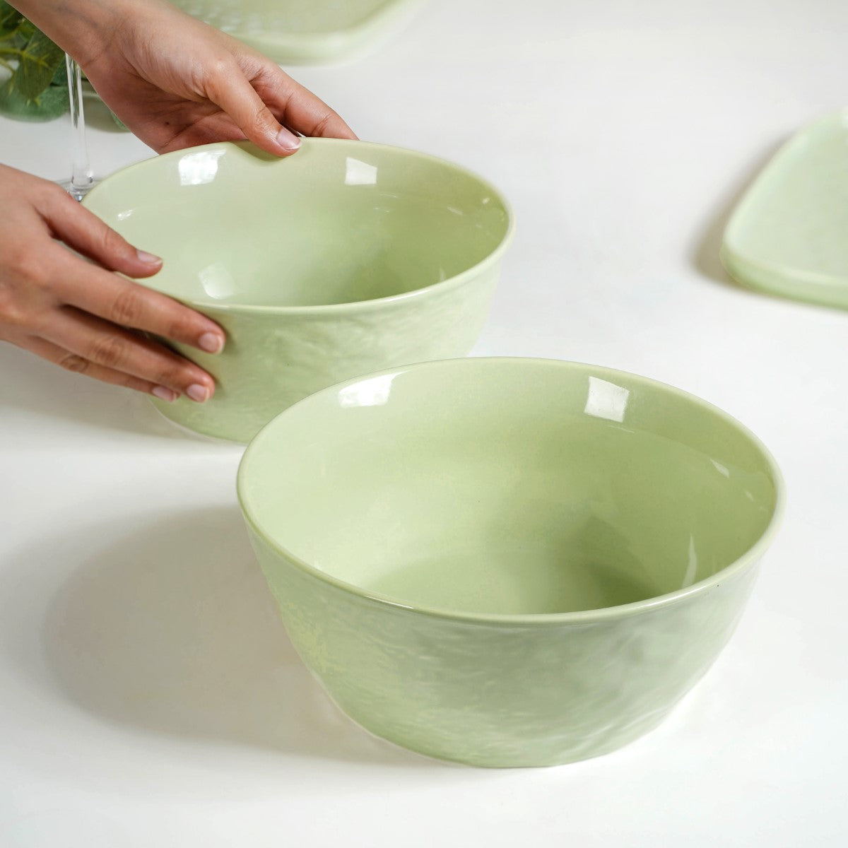 Pebble Textured Serving Bowl Sage Green Set Of 2 1900ml