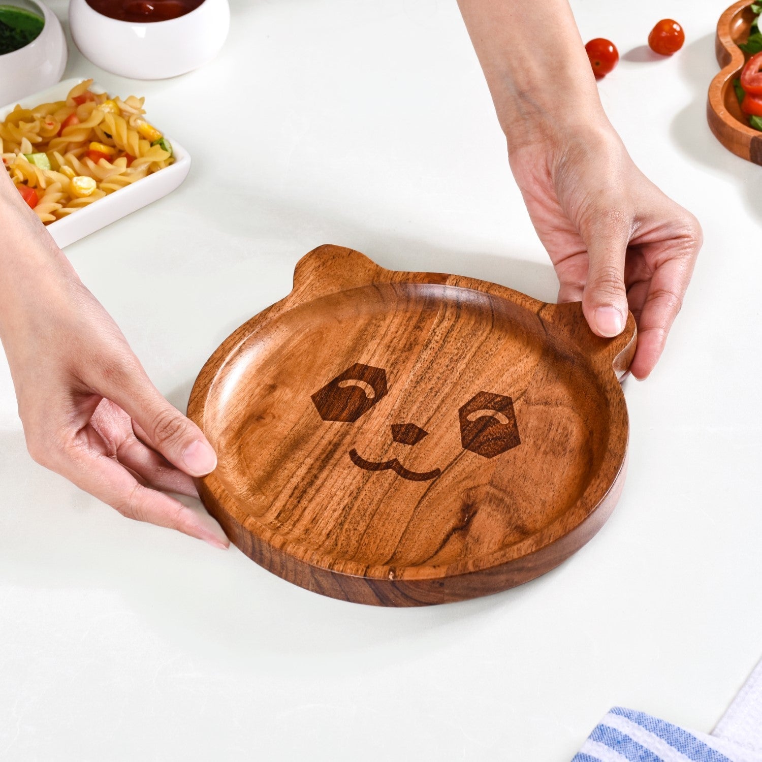 Panda Natural Acacia Wood Platter 8 Inch