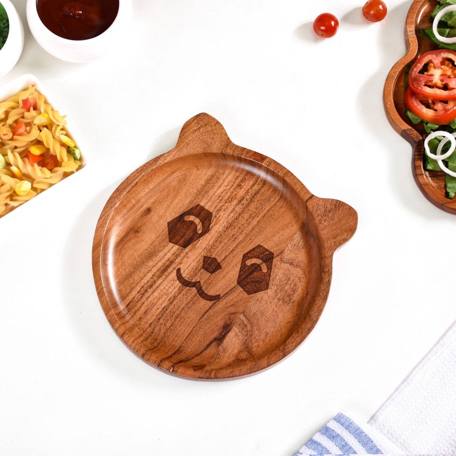 Panda Natural Acacia Wood Platter 8 Inch