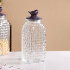 Set Of 2 Basket Weave Glass Jar With Purple Bird Lid 2000ml