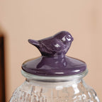 Set Of 2 Basket Weave Glass Jar With Purple Bird Lid 2000ml