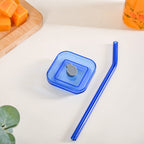 Set Of 2 Blue Floral Leakproof Travel Glass Sipper Cup With Straw 365ml