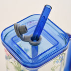 Set Of 2 Blue Floral Leakproof Travel Glass Sipper Cup With Straw 365ml